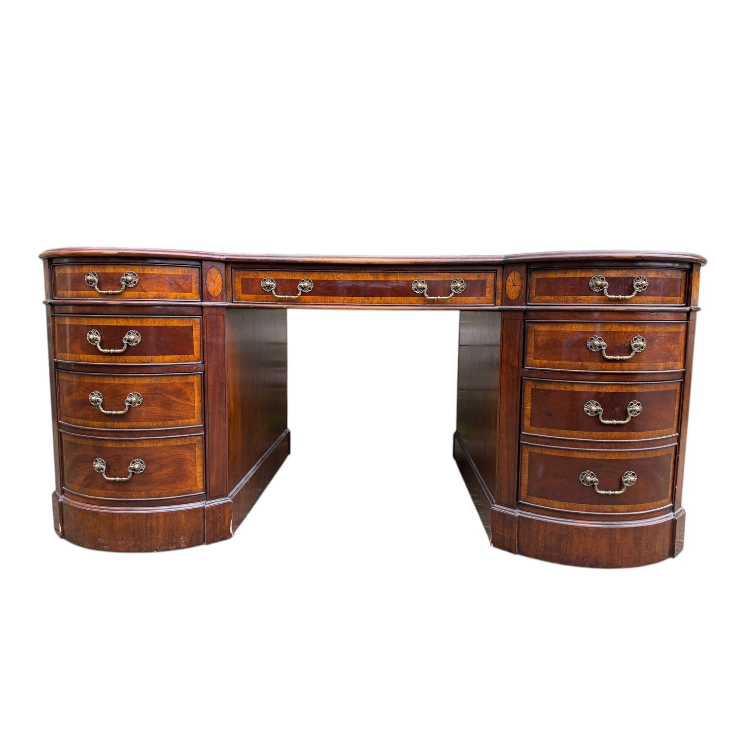 Large Traditional Leather Top Mahogany Twin Pedestal Desk by Brights of Nettlebed
