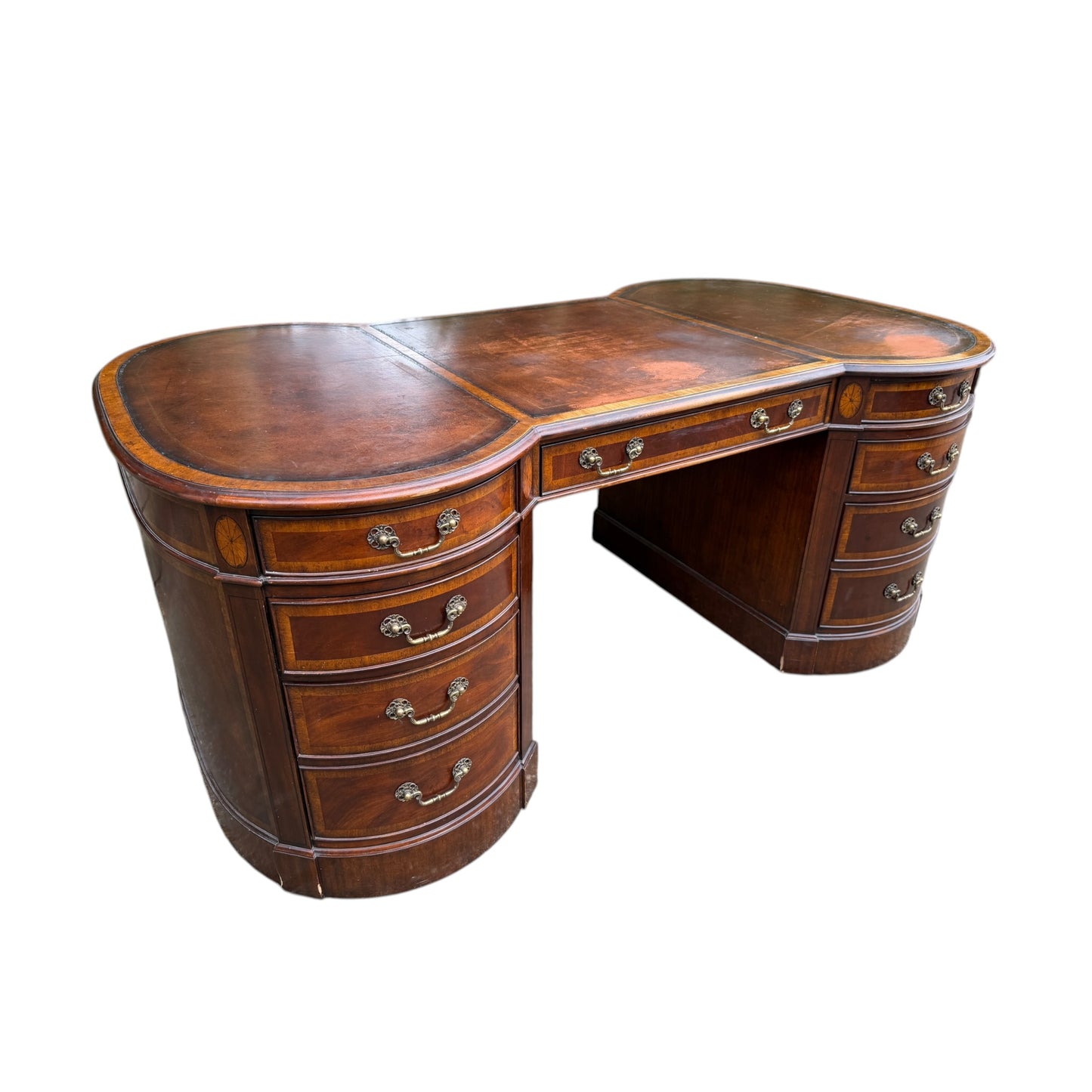 Large Traditional Leather Top Mahogany Twin Pedestal Desk by Brights of Nettlebed