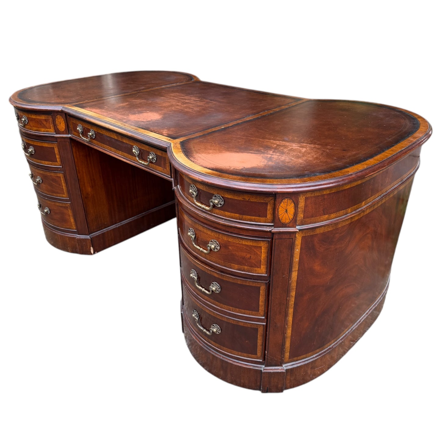Large Traditional Leather Top Mahogany Twin Pedestal Desk by Brights of Nettlebed