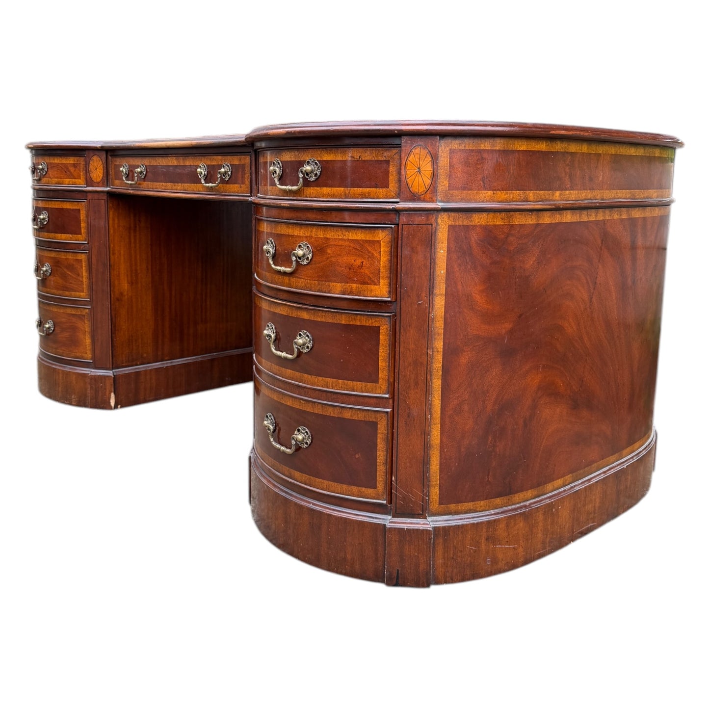 Large Traditional Leather Top Mahogany Twin Pedestal Desk by Brights of Nettlebed