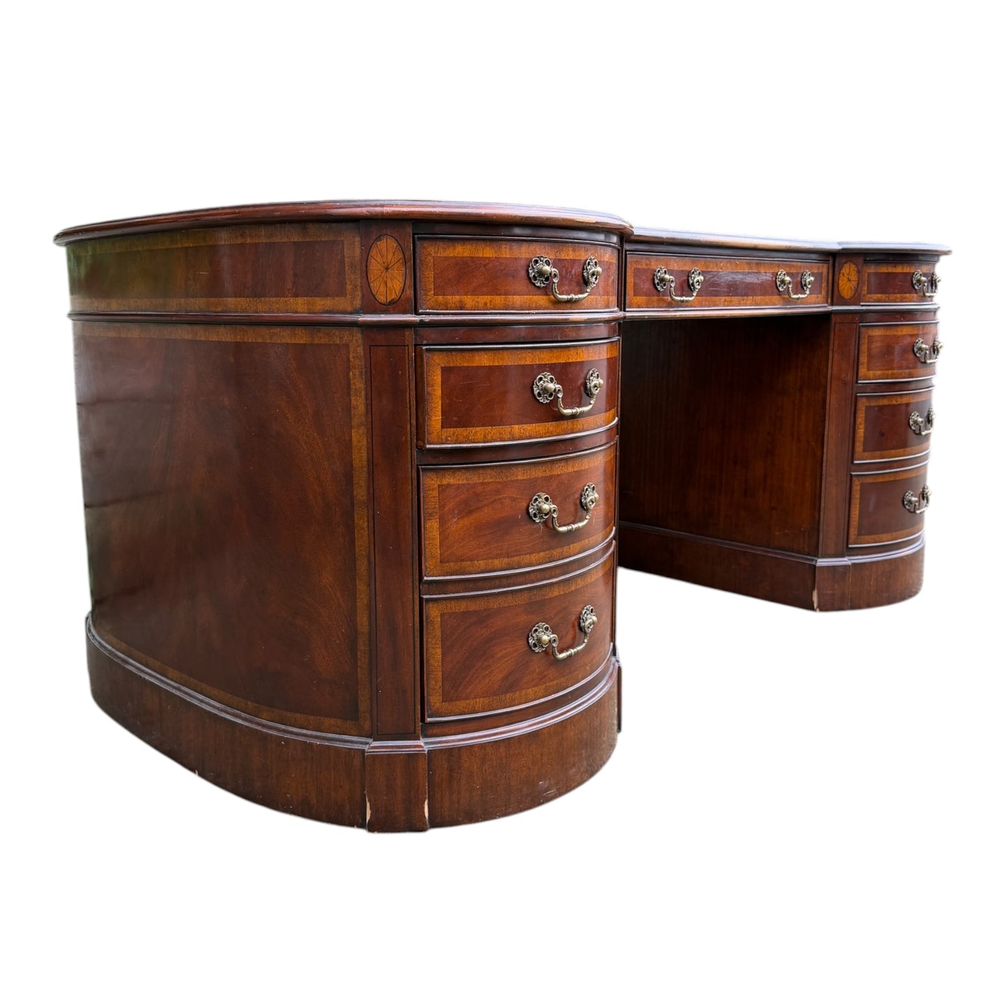 Large Traditional Leather Top Mahogany Twin Pedestal Desk by Brights of Nettlebed