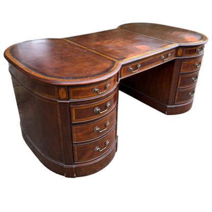 Large Traditional Leather Top Mahogany Twin Pedestal Desk by Brights of Nettlebed