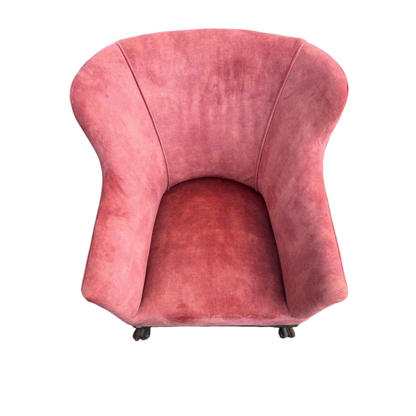 Pair 1930s Armchairs - Rose Velvet Carved Gothic Style Club Chairs