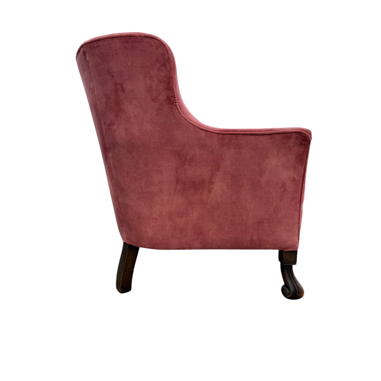 Pair 1930s Armchairs - Rose Velvet Carved Gothic Style Club Chairs