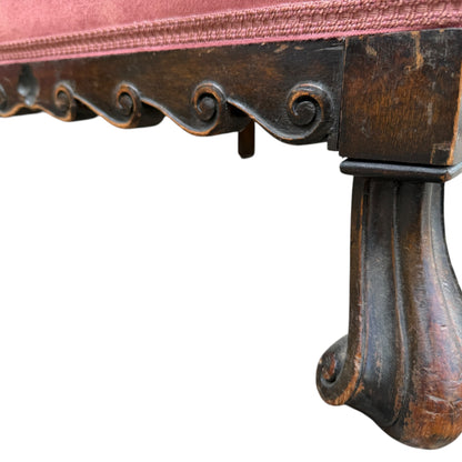 Pair 1930s Armchairs - Rose Velvet Carved Gothic Style Club Chairs
