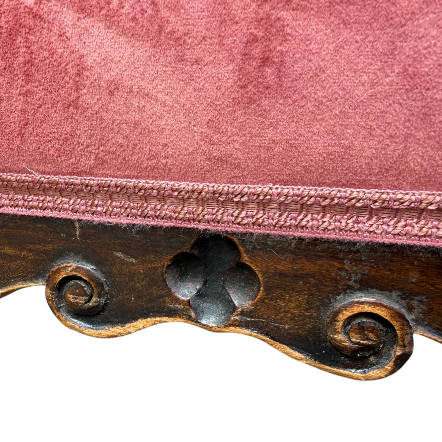 Pair 1930s Armchairs - Rose Velvet Carved Gothic Style Club Chairs