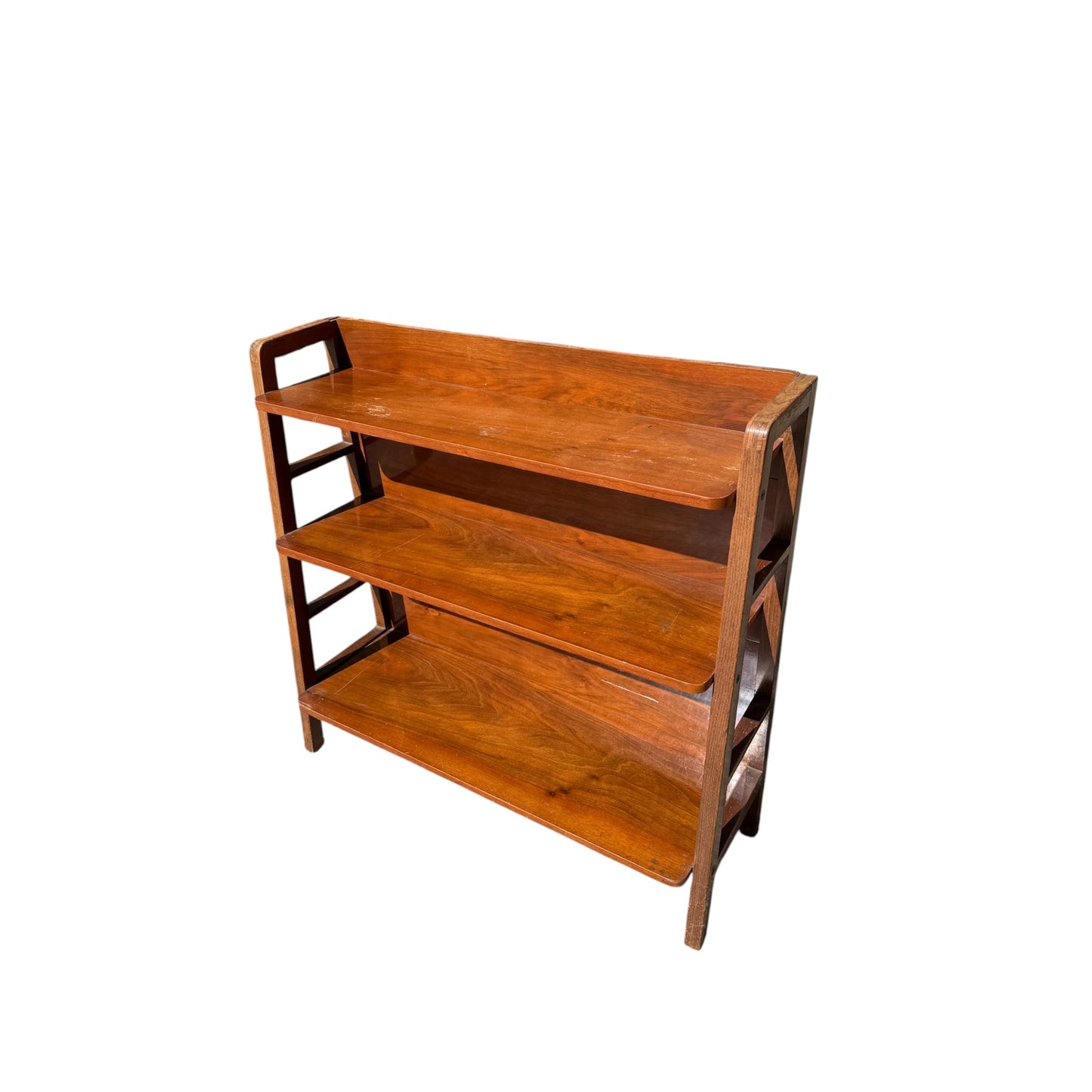 Vintage Mid Century Bookcase - 3 Tier Open Shelving Unit - Slim Storage 88cm