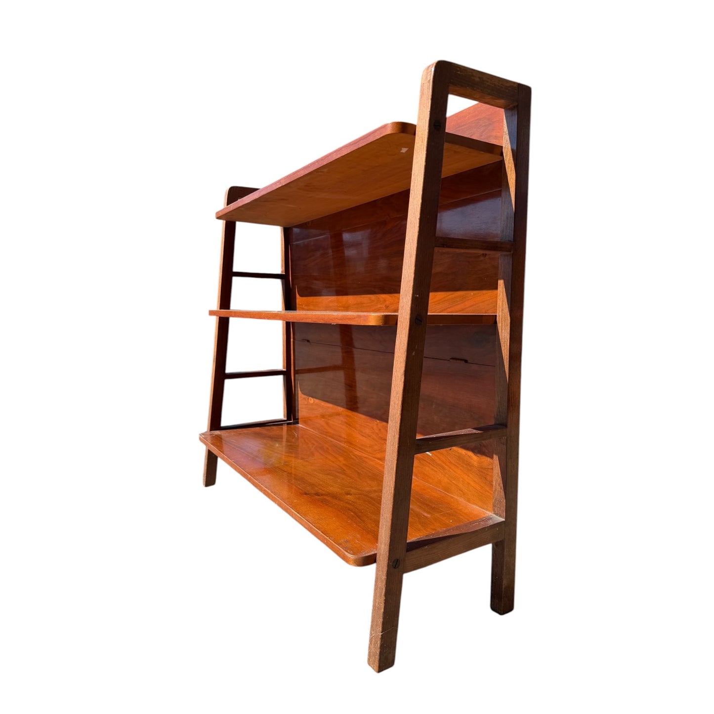 Vintage Mid Century Bookcase - 3 Tier Open Shelving Unit - Slim Storage 88cm