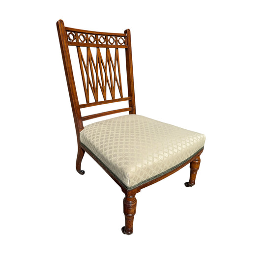 Antique Victorian Mahogany Nursing Chair - Carved Lattice Back Bedroom Chair 79cm