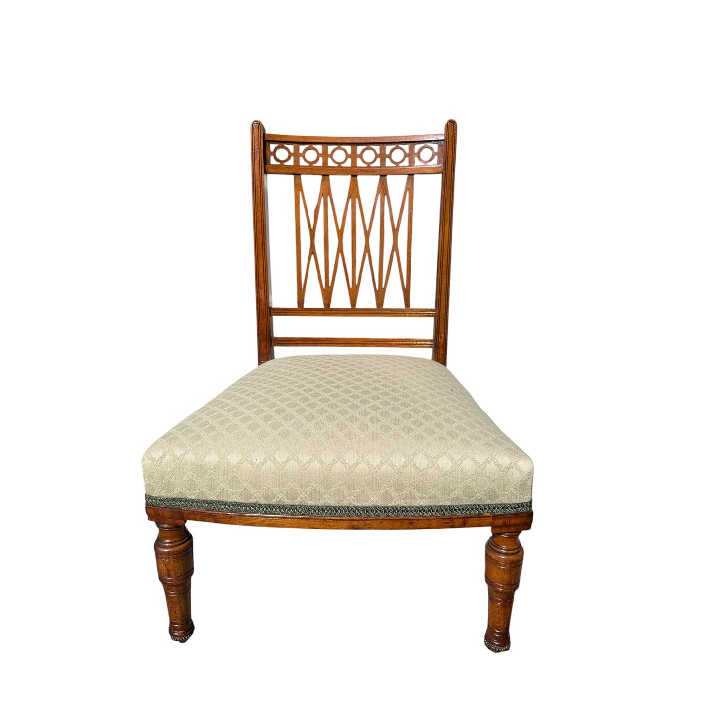 Antique Victorian Mahogany Nursing Chair - Carved Lattice Back Bedroom Chair 79cm