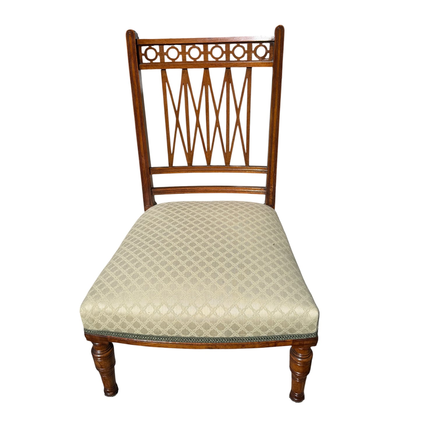 Antique Victorian Mahogany Nursing Chair - Carved Lattice Back Bedroom Chair 79cm
