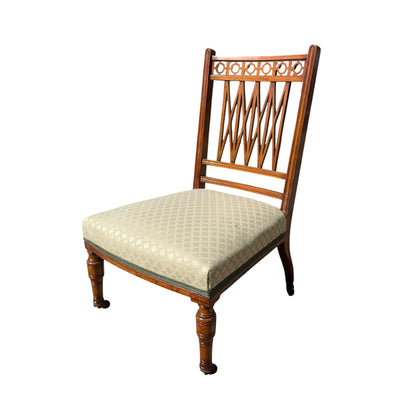 Antique Victorian Mahogany Nursing Chair - Carved Lattice Back Bedroom Chair 79cm