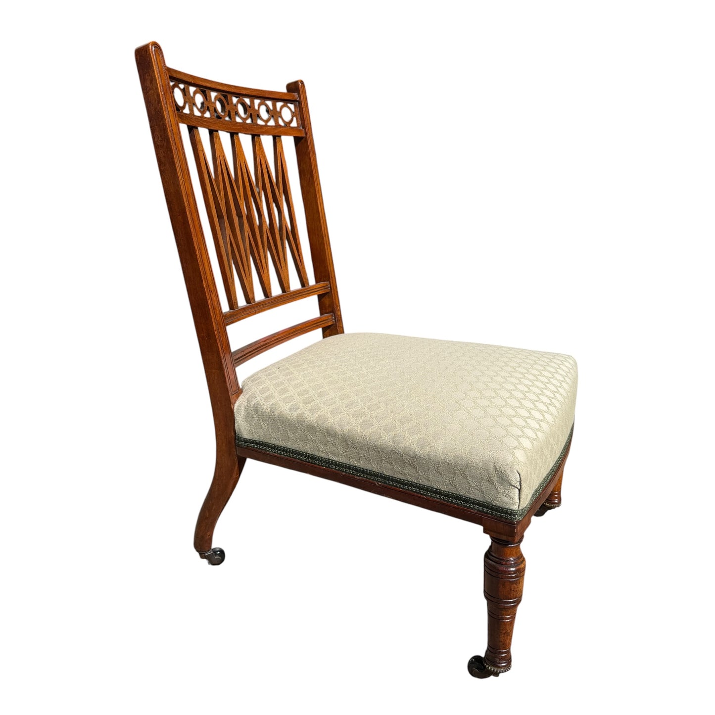 Antique Victorian Mahogany Nursing Chair - Carved Lattice Back Bedroom Chair 79cm