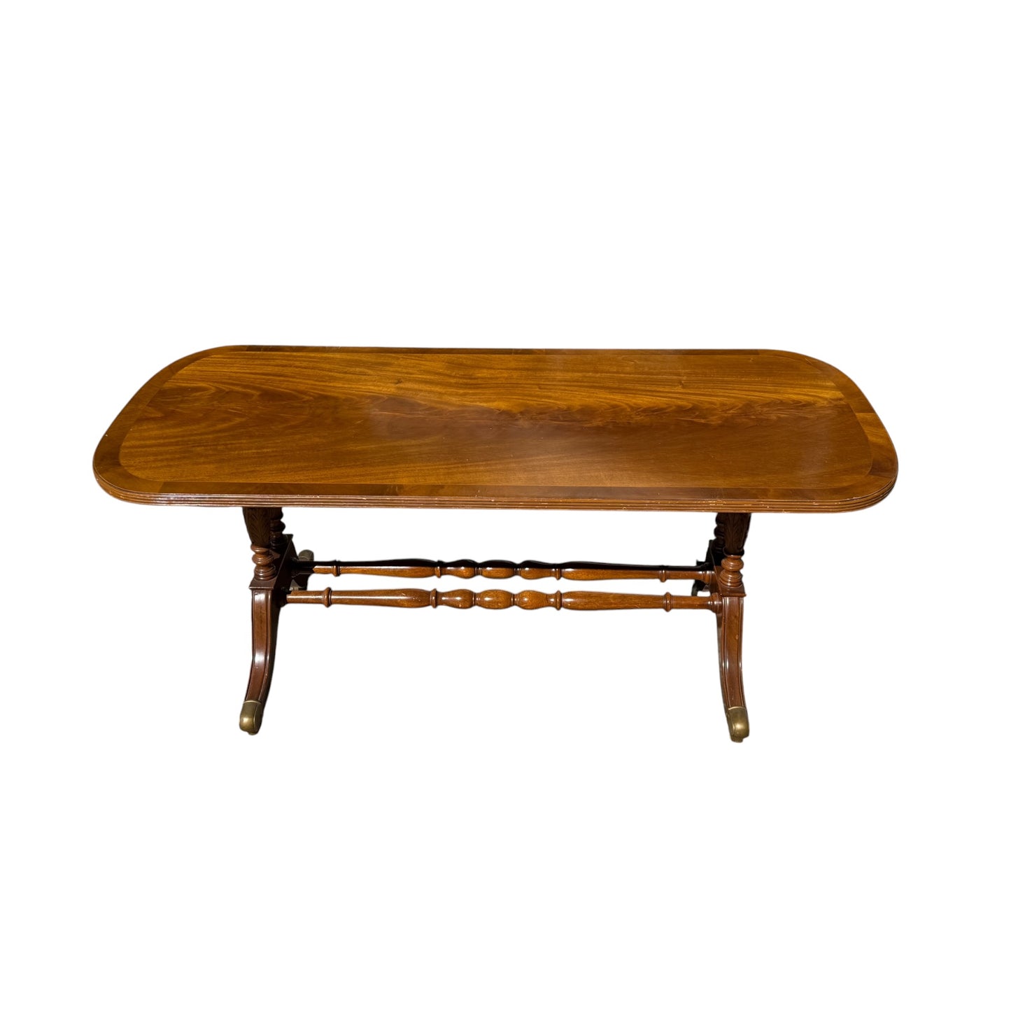 Vintage Regency Style Mahogany Coffee Table - Large Flame Veneer Sofa Table 122cm