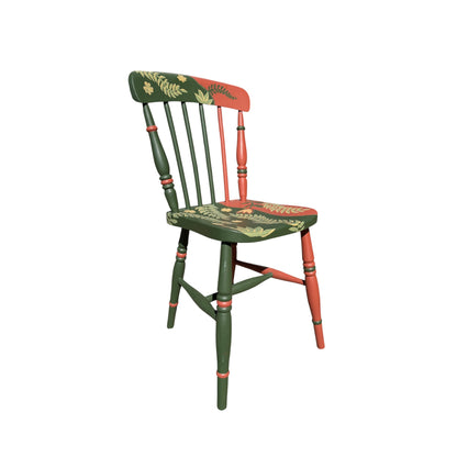 Hand Painted Vintage Spindle Chair - Folk Art Botanical Kitchen Dining Chair