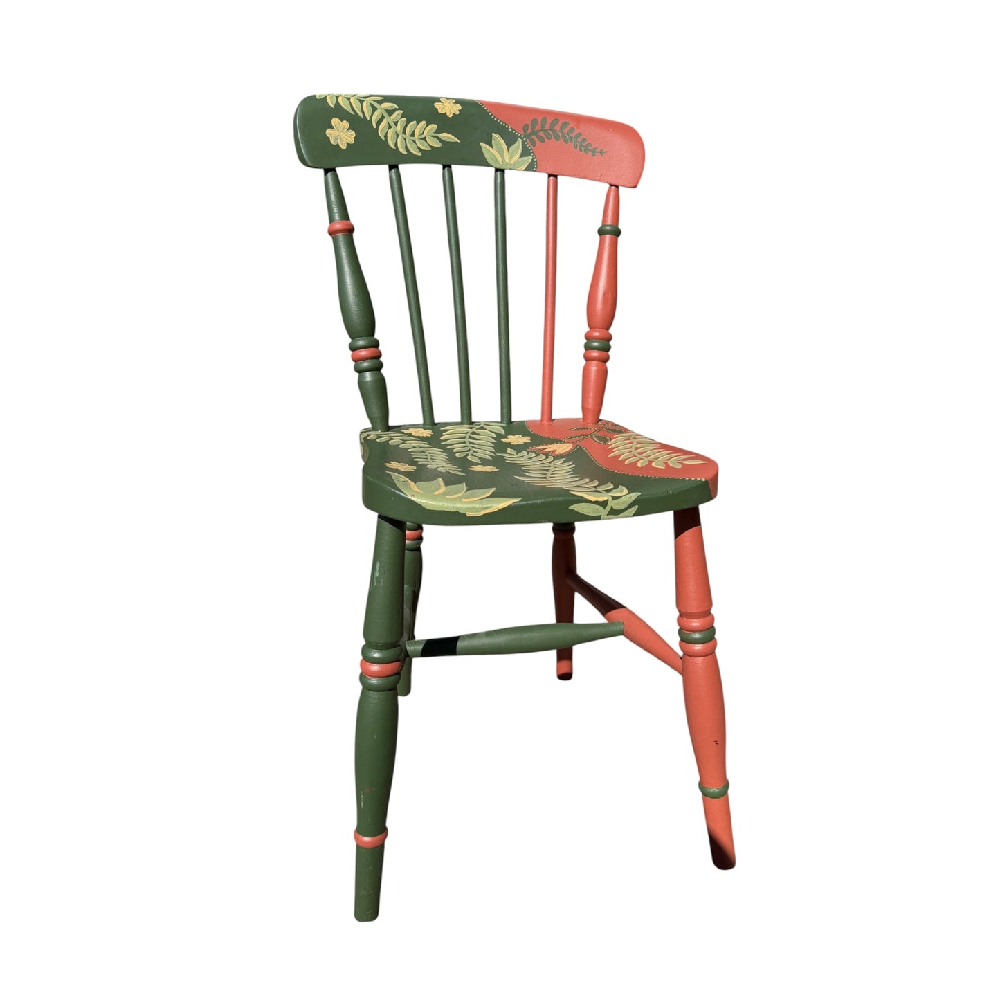 Hand Painted Vintage Spindle Chair - Folk Art Botanical Kitchen Dining Chair