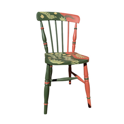 Hand Painted Vintage Spindle Chair - Folk Art Botanical Kitchen Dining Chair