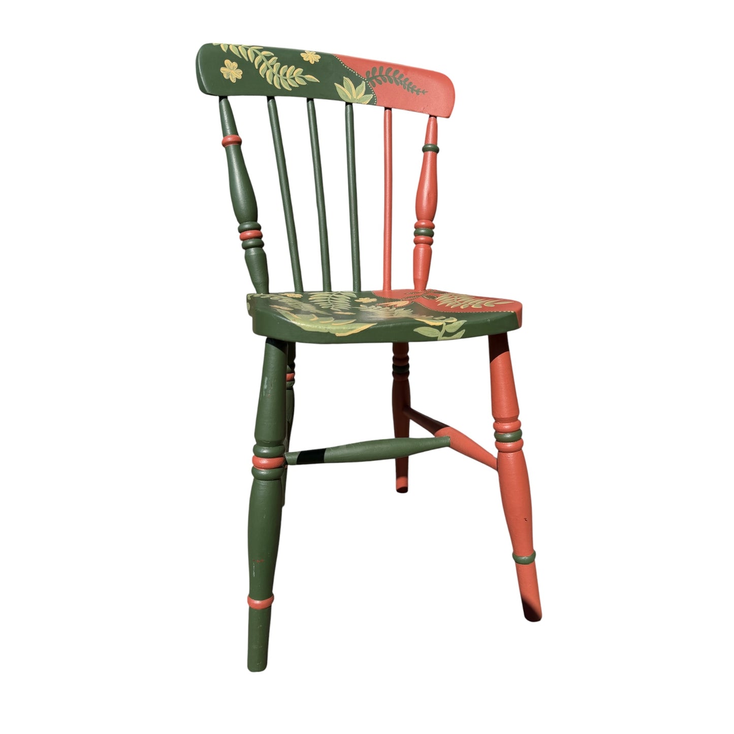Hand Painted Vintage Spindle Chair - Folk Art Botanical Kitchen Dining Chair