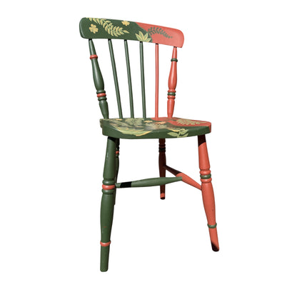 Hand Painted Vintage Spindle Chair - Folk Art Botanical Kitchen Dining Chair