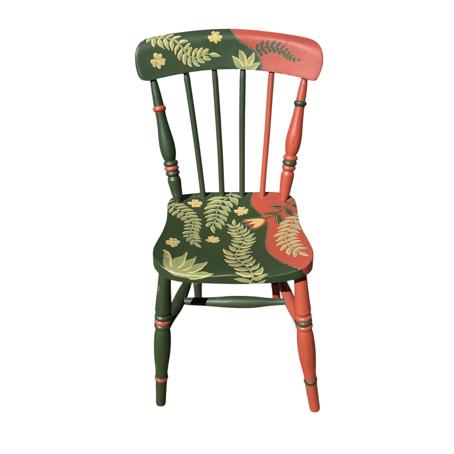 Hand Painted Vintage Spindle Chair - Folk Art Botanical Kitchen Dining Chair