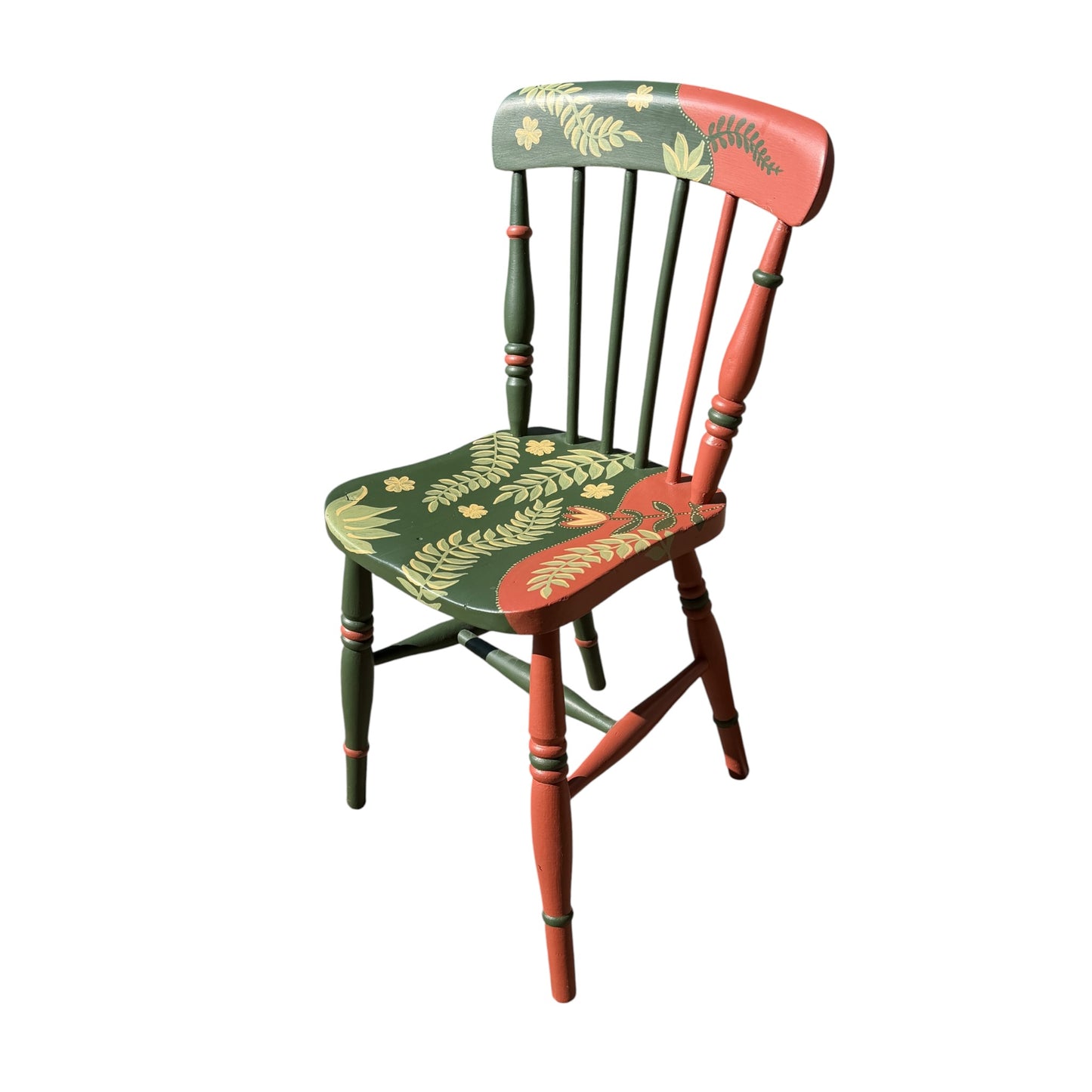 Hand Painted Vintage Spindle Chair - Folk Art Botanical Kitchen Dining Chair