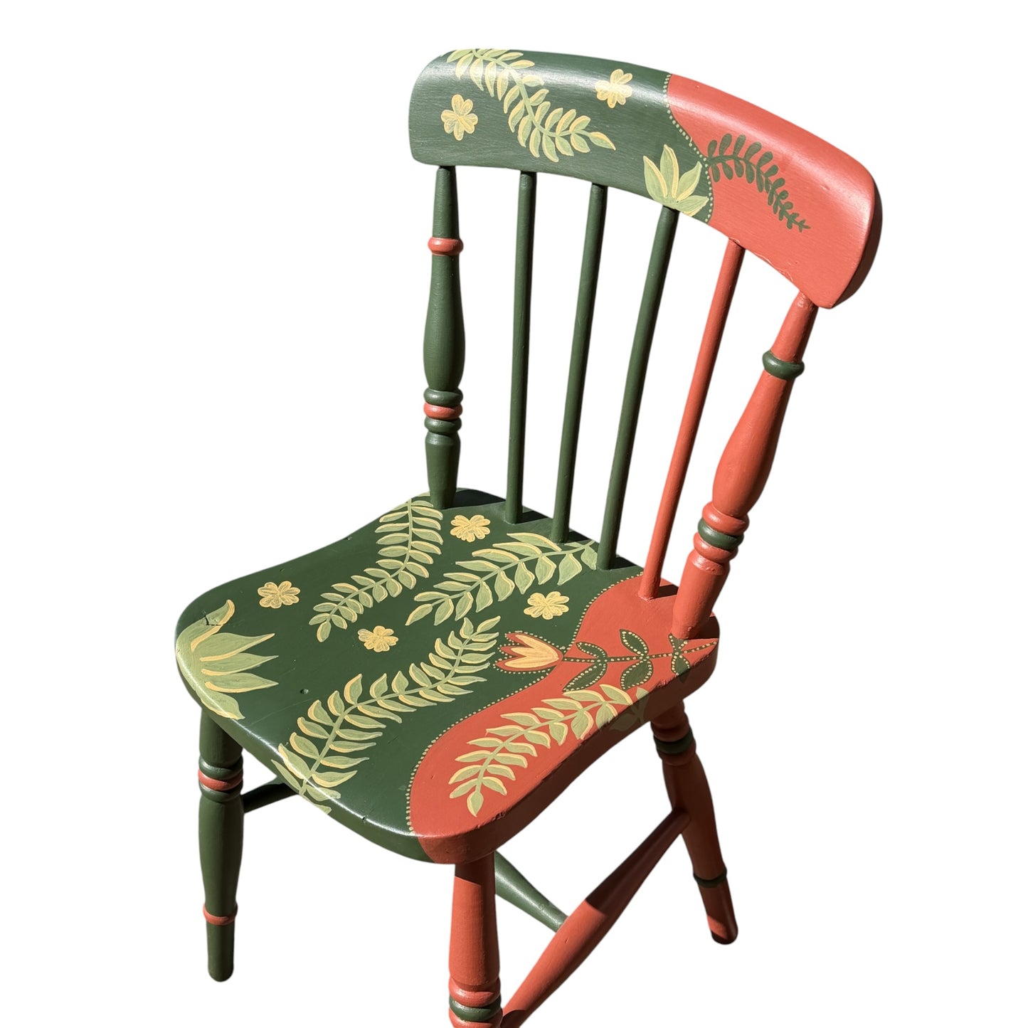 Hand Painted Vintage Spindle Chair - Folk Art Botanical Kitchen Dining Chair