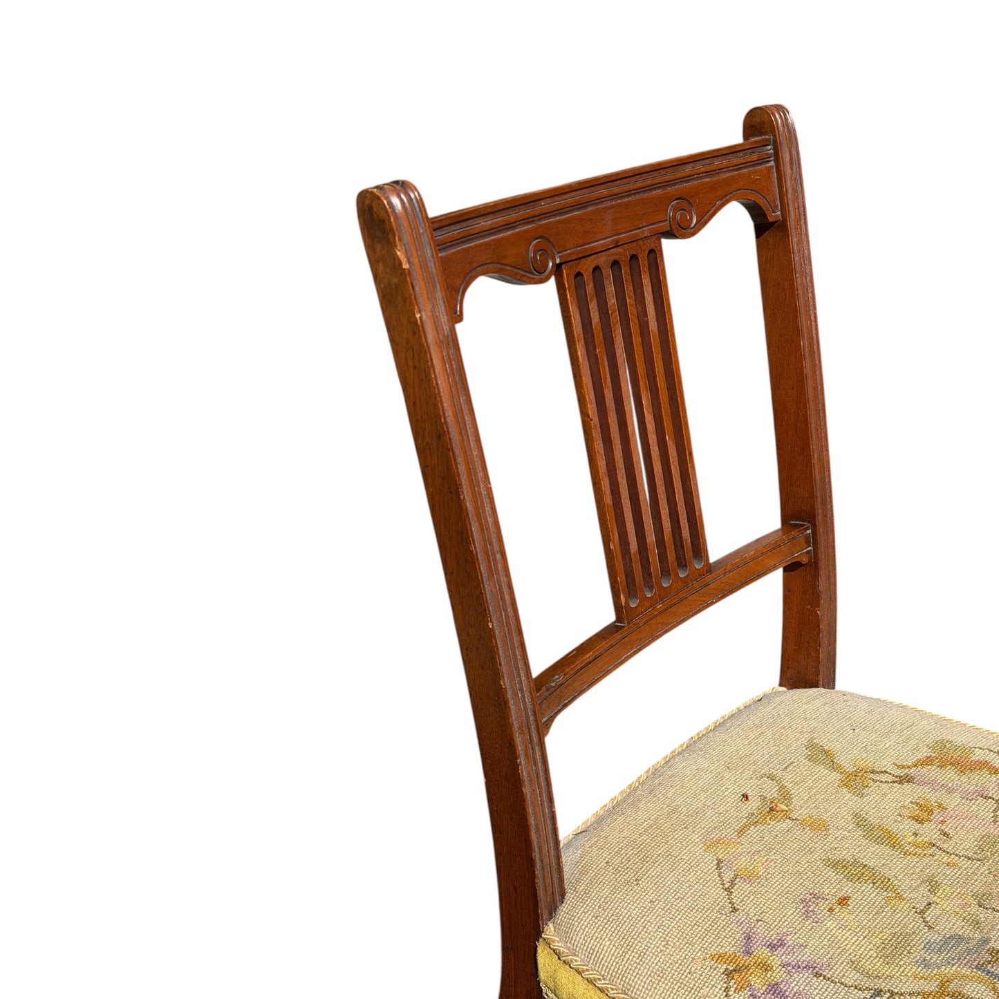 Antique Victorian Mahogany Nursing Chair - Spindle Back Tapestry Bedroom Chair