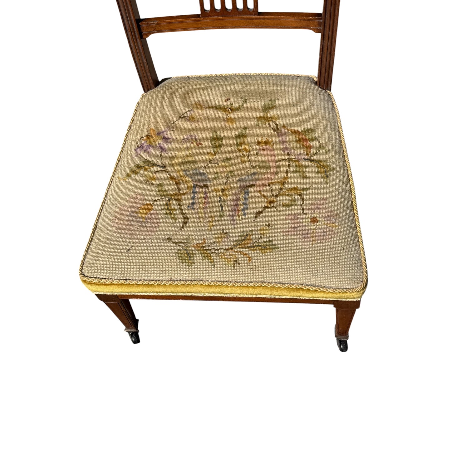 Antique Victorian Mahogany Nursing Chair - Spindle Back Tapestry Bedroom Chair