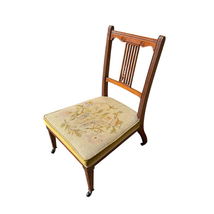 Antique Victorian Mahogany Nursing Chair - Spindle Back Tapestry Bedroom Chair