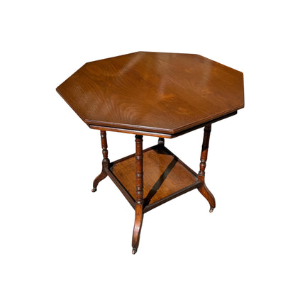 Antique Victorian Octagonal Lamp Table - Walnut Occasional Tiered Side Table 77cm