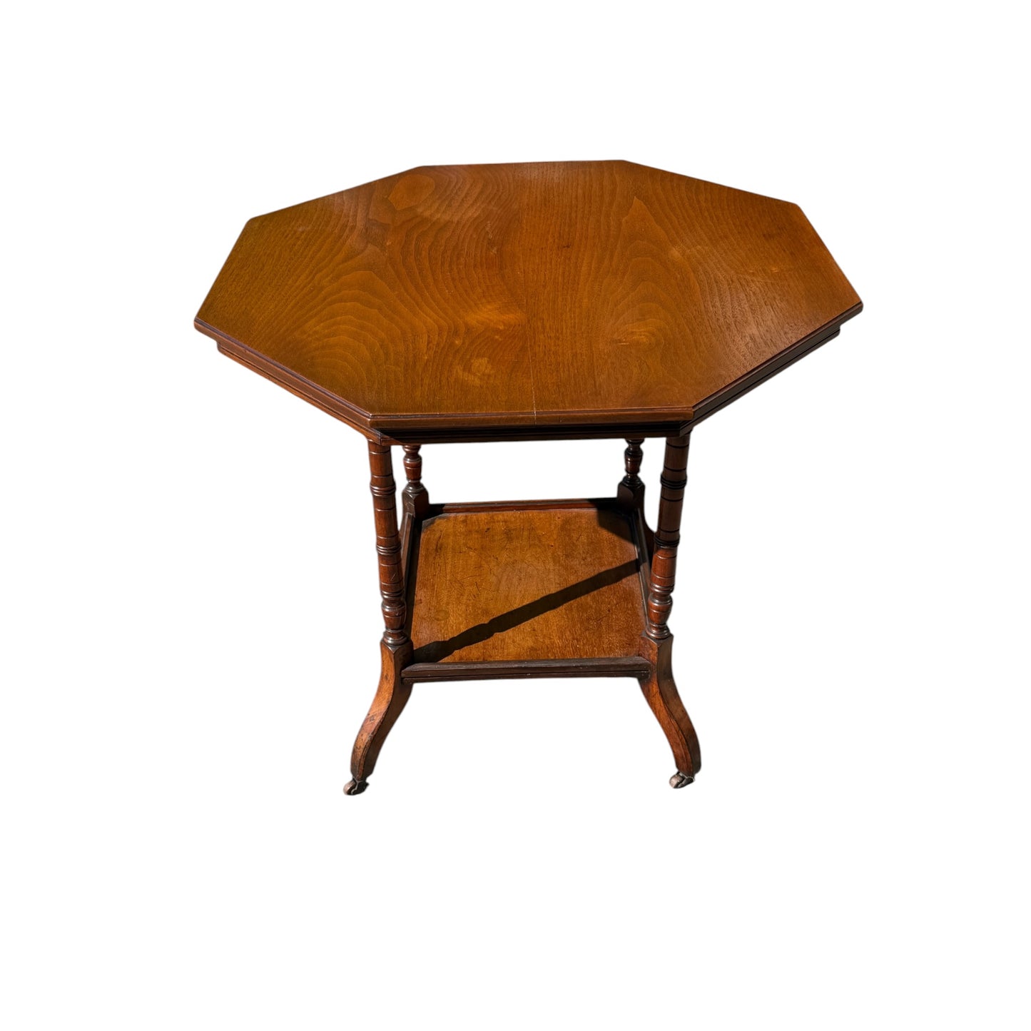 Antique Victorian Octagonal Lamp Table - Walnut Occasional Tiered Side Table 77cm