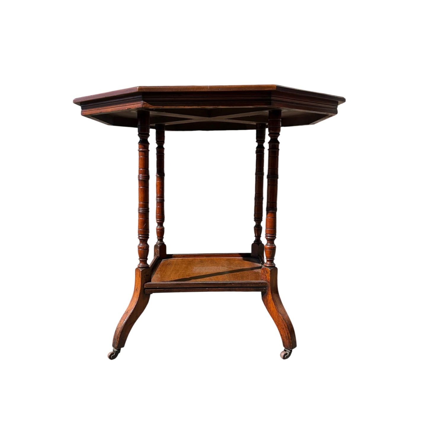 Antique Victorian Octagonal Lamp Table - Walnut Occasional Tiered Side Table 77cm