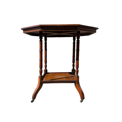 Antique Victorian Octagonal Lamp Table - Walnut Occasional Tiered Side Table 77cm