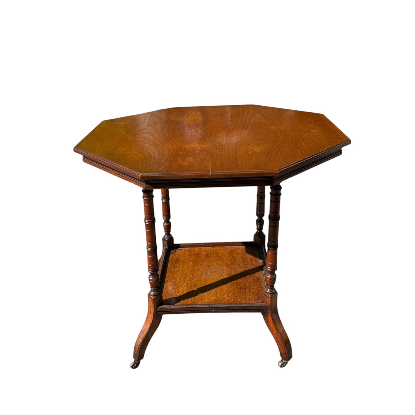 Antique Victorian Octagonal Lamp Table - Walnut Occasional Tiered Side Table 77cm