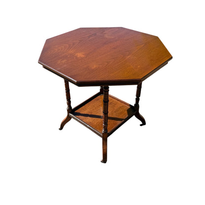 Antique Victorian Octagonal Lamp Table - Walnut Occasional Tiered Side Table 77cm