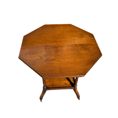 Antique Victorian Octagonal Lamp Table - Walnut Occasional Tiered Side Table 77cm