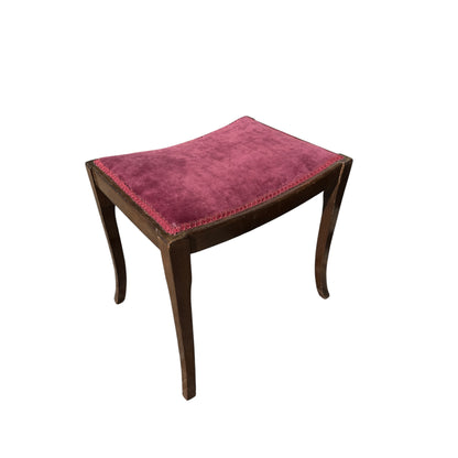 Vintage Upholstered Footstool - Concave Dressing Table Stool Wine Velvet 47cm