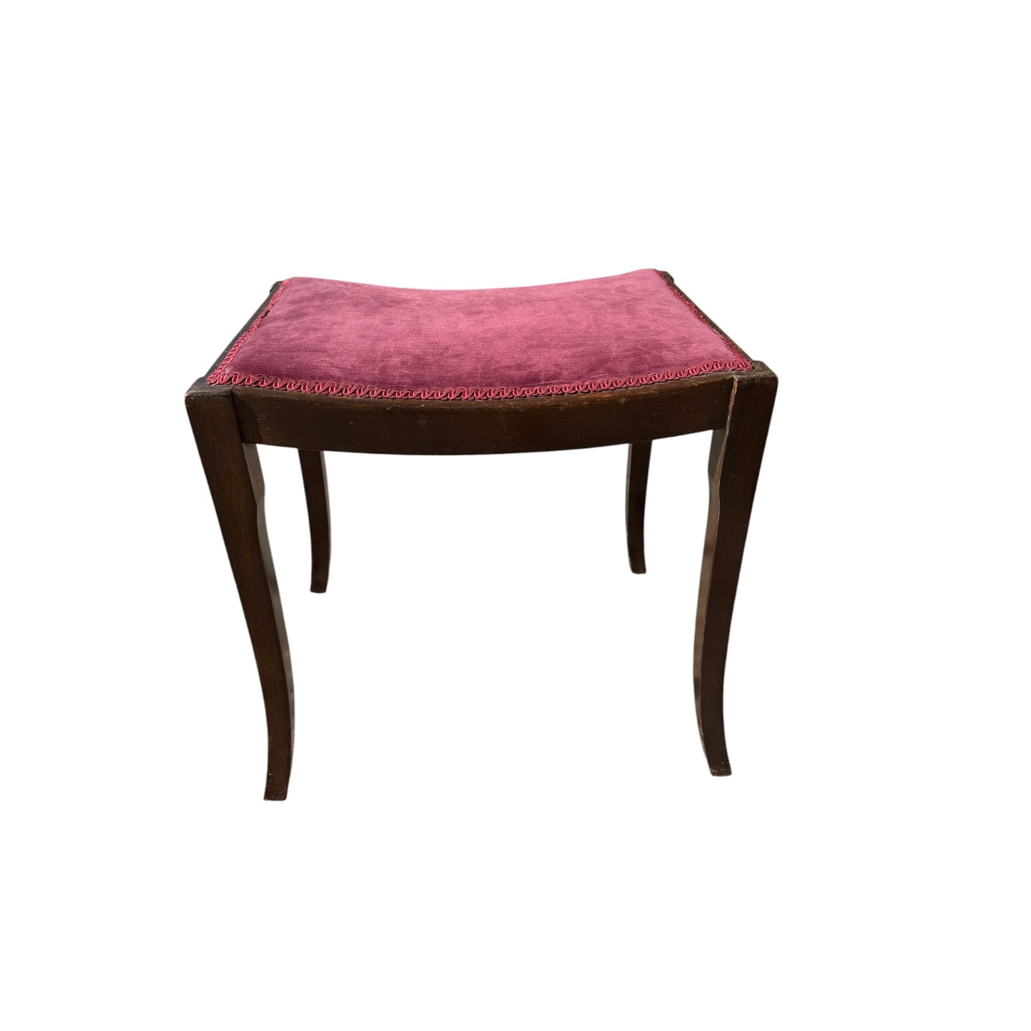 Vintage Upholstered Footstool - Concave Dressing Table Stool Wine Velvet 47cm