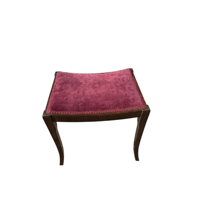 Vintage Upholstered Footstool - Concave Dressing Table Stool Wine Velvet 47cm