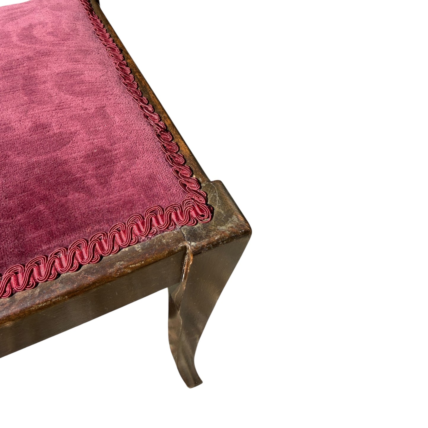 Vintage Upholstered Footstool - Concave Dressing Table Stool Wine Velvet 47cm