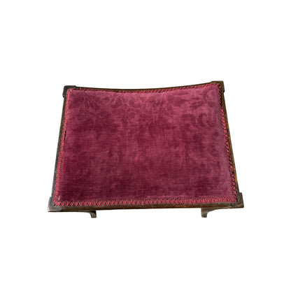 Vintage Upholstered Footstool - Concave Dressing Table Stool Wine Velvet 47cm