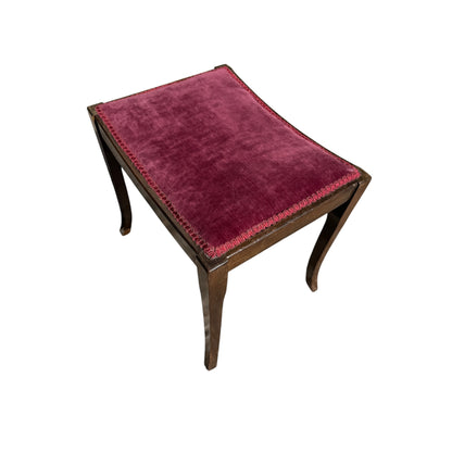 Vintage Upholstered Footstool - Concave Dressing Table Stool Wine Velvet 47cm