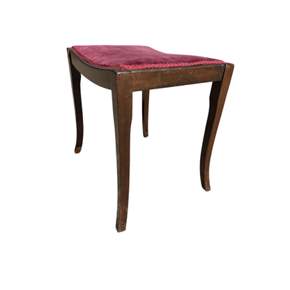 Vintage Upholstered Footstool - Concave Dressing Table Stool Wine Velvet 47cm