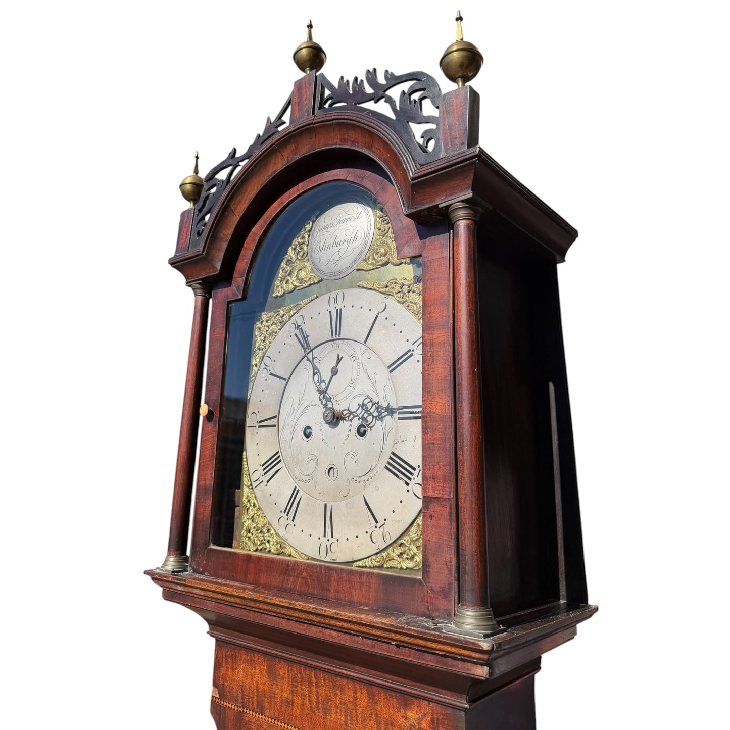 Antique Georgian Scottish 8-Day Longcase Clock by James Forrest Edinburgh – Flame Mahogany Veneer Grandfather Clock
