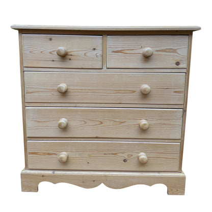 Solid Pine Chest of Drawers - 2 over 3 Bedroom Tallboy Dresser Storage