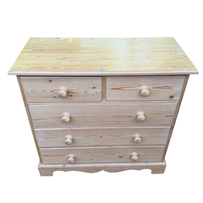Solid Pine Chest of Drawers - 2 over 3 Bedroom Tallboy Dresser Storage