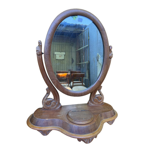 Vintage Oval Dressing Table Tilt Mirror - Vanity Mirror with Trinket Box