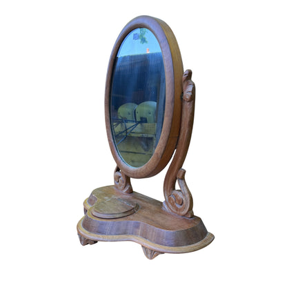 Vintage Oval Dressing Table Tilt Mirror - Vanity Mirror with Trinket Box