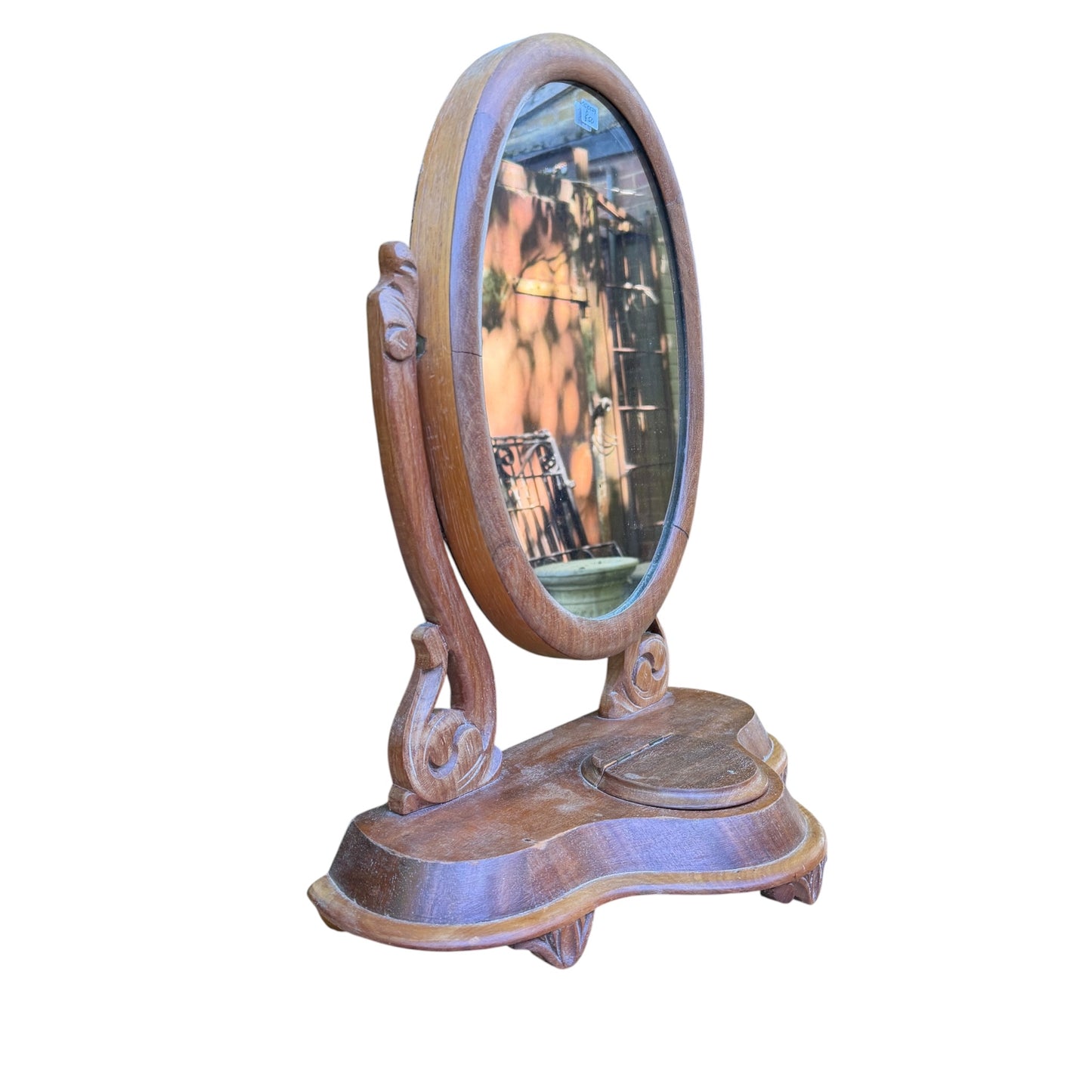 Vintage Oval Dressing Table Tilt Mirror - Vanity Mirror with Trinket Box