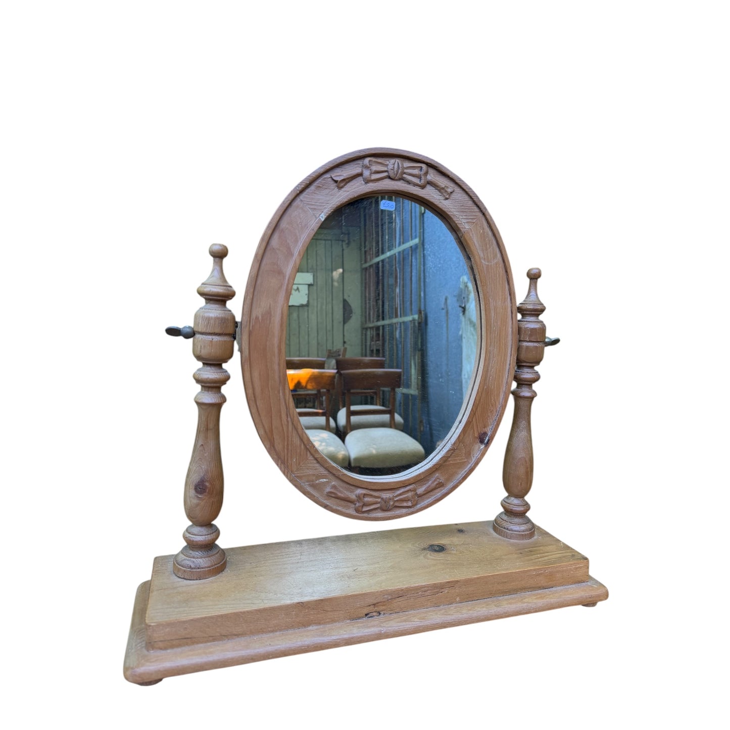Modern Waxed Pine Oval Dressing Table Mirror - Freestanding Vanity Tilt Mirror